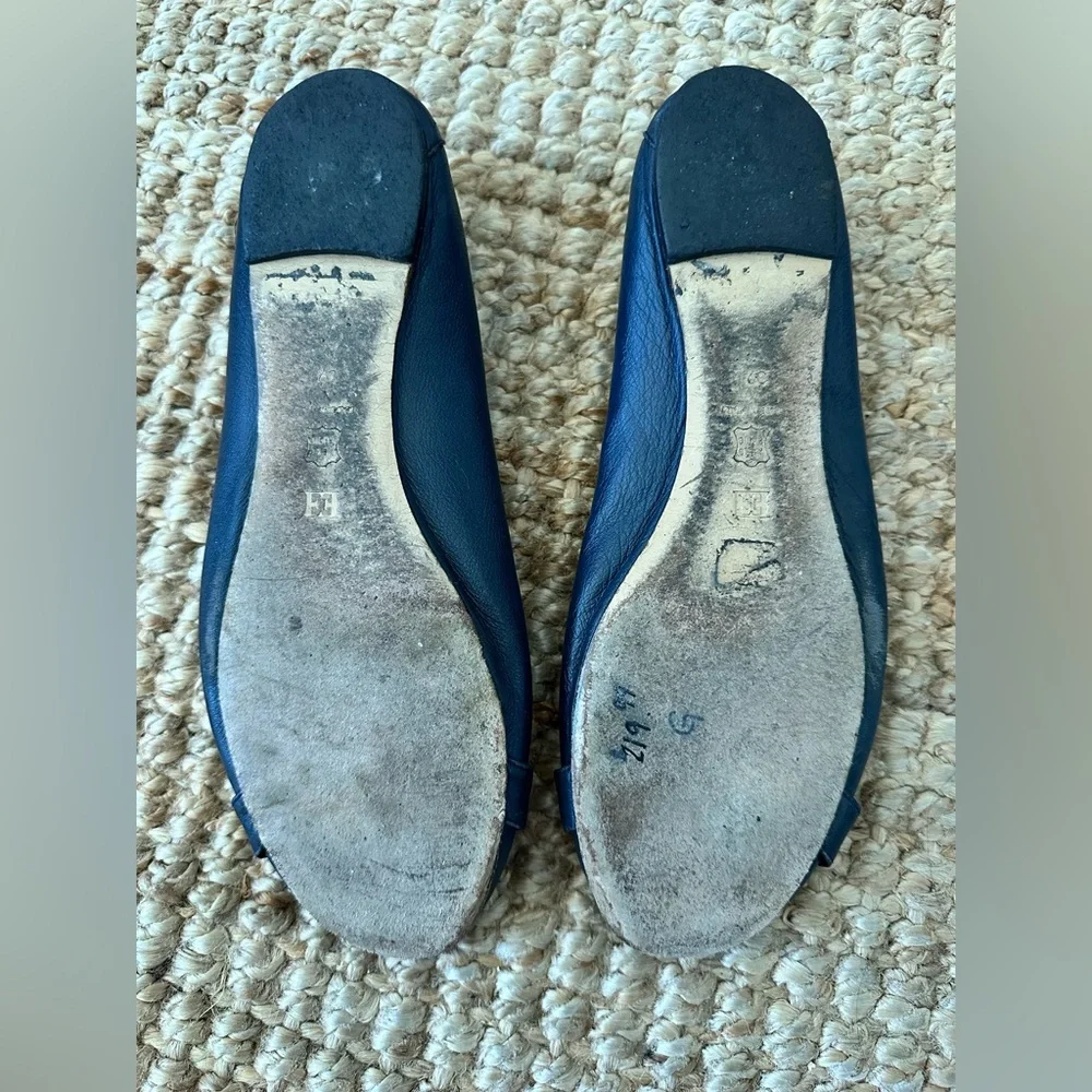 Escada Blue and Gold Flats with Elegant Gold Embellishment Size 39